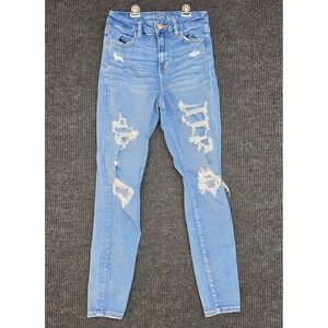 American Eagle Curvy Hi-Rise Jegging Light Wash Distressed Jeans Size 4 Regular